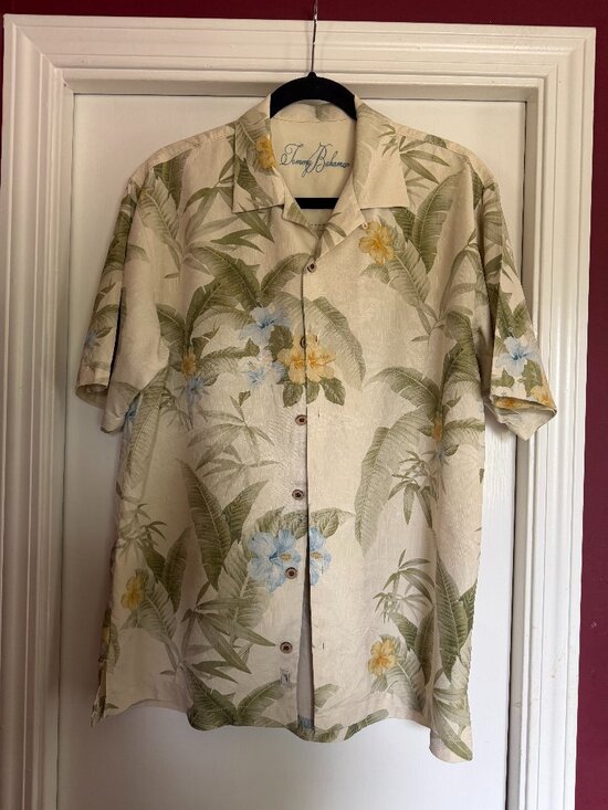 Tommy Bahama Other - Tommy Bahama Shirt Men' Medium Yellow Ivory Floral Hawaiian Tropical Island Camp